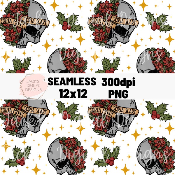 Sorta Merry Sorta Scary  Seamless Pattern, So Merry It’s Scary Png, Christmas Pattern, Christmas Digital Paper, Commercial Use