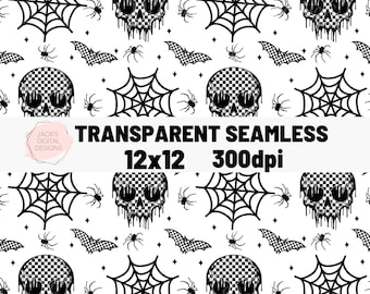 Checkered Bats And Skulls Seamless Pattern, Transparent Png, Repeating Pattern, Halloween Pattern, Fall Png, Sublimation Png