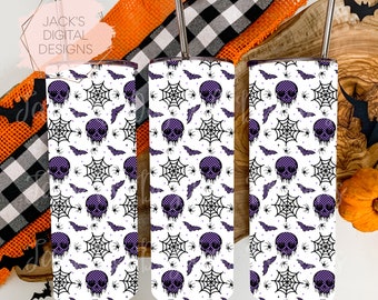 Murciélagos y calaveras a cuadros Png, Vaso de 20 Oz Png, Diseño de copa de Halloween, Diseño digital de otoño, Vaso de sublimación Png, Png para tazas