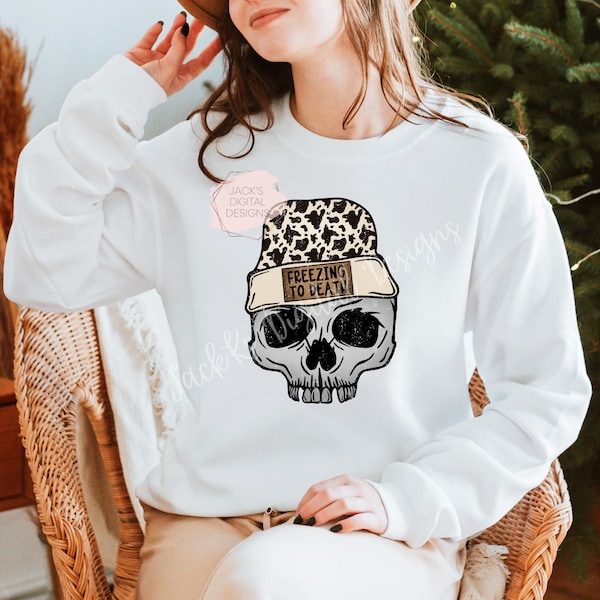 Freezing To Death Png, Cow Print Skull Png, Christmas Png, Winter Png, Skeleton Design, Dead Inside Png