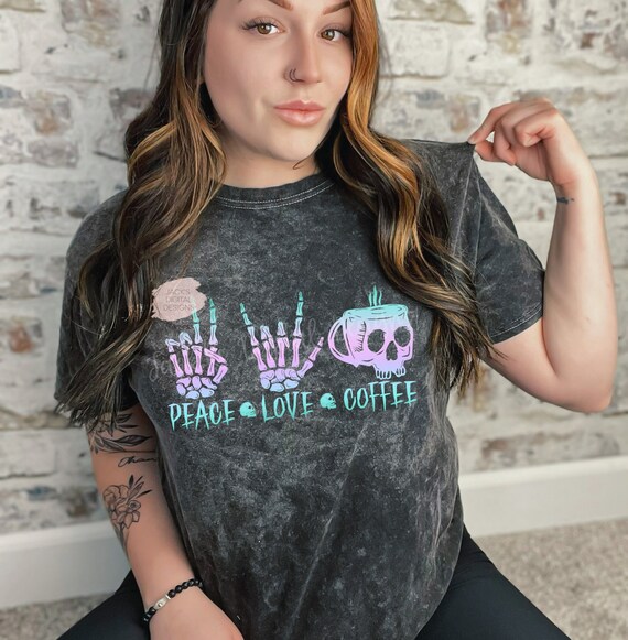 Peace Love Coffee Png, Coffee Png, Skull Png, Coffee Lover Png, Skeleton Design, Png For Shirts, Caffeine Png