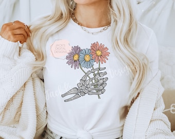 Daisy Skeleton Png, Daisy Hand Png, Flower Skull Png, Motivational Png, Skeleton Design, Floral Png, Inspirational Png