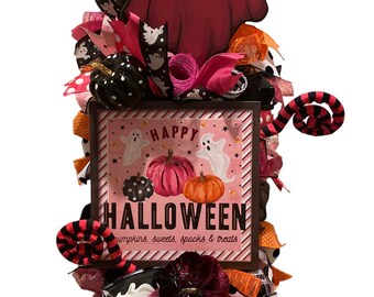 Ghost Swag, Pink Halloween Sign, Door Hanger, Halloween Decorations