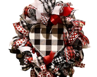 Buffalo Plaid Heart Wreath, Farmhouse Valentine's Day Decor