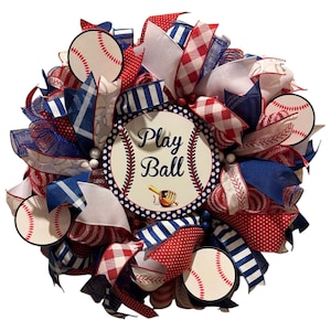 Baseball wreath, Baseball door hanger, Baseball door decor, Baseball door wreath,Baseball home decor, Play Ball wreath,Play Ball door wreath