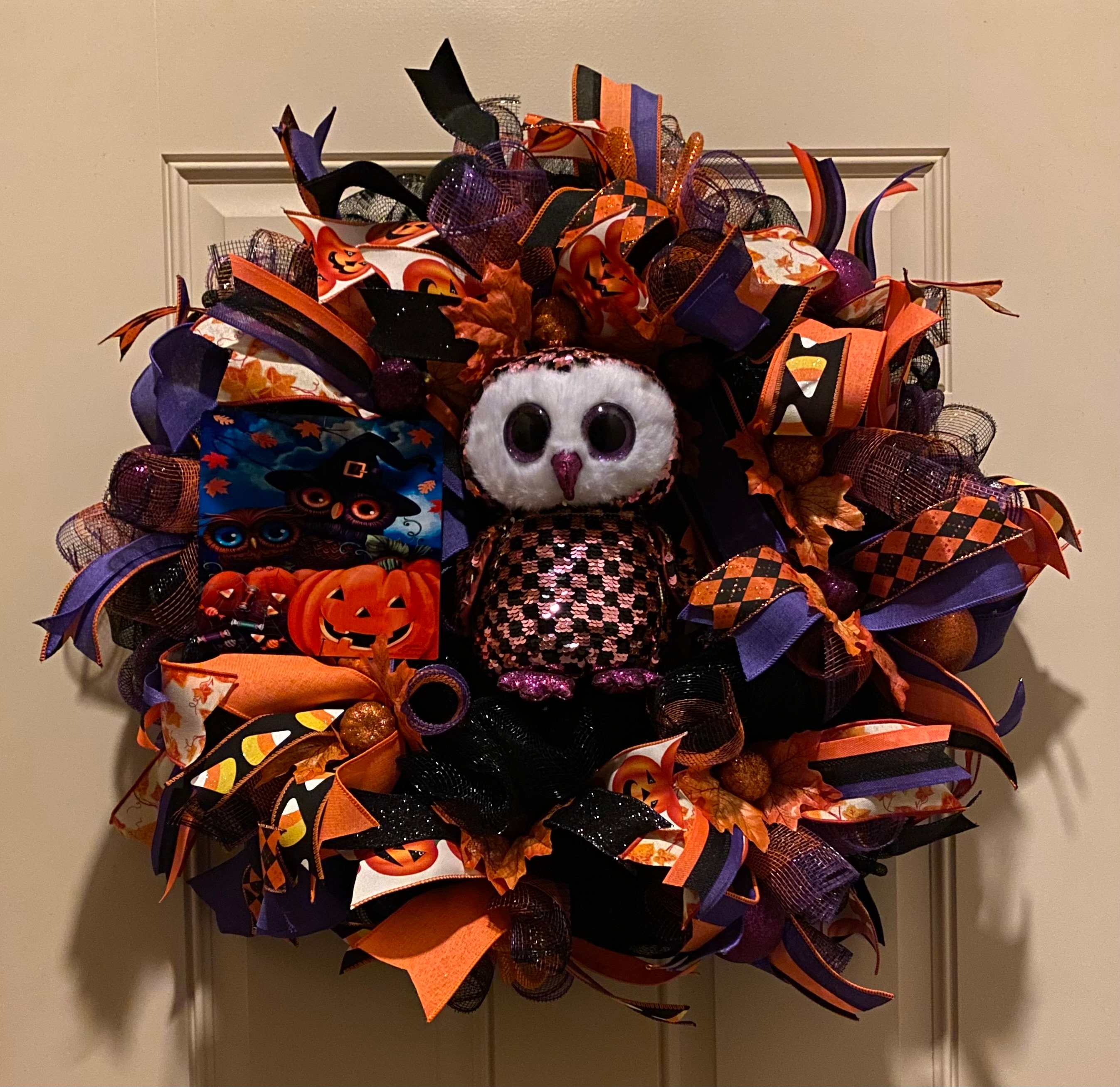 Halloween wreath, Whimsical wreath, Halloween owl wreath, Owl Halloween wreath, Fall wreath, Owl Hal