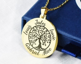 Collier arbre de vie personnalisé plusieurs prénom | cadeau personnalisé pour mamie