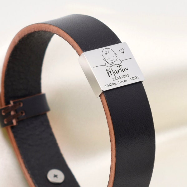 Cadeau naissance papa | bracelet personnalisé homme cuir | cadeau pour per personnalisé