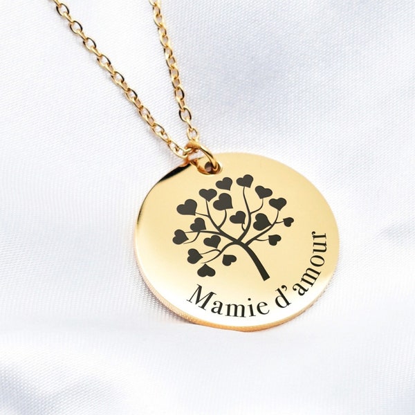 Collier personnalisé pour Mamie | Cadeau Noël Mamie | pendentif engraved Mamie d'amour