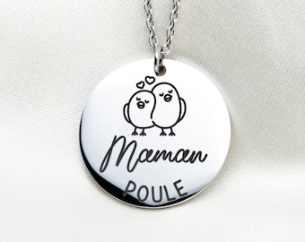 Collier personnalisé pour Maman Noël | Cadeau personnalisable pour maman | Médaillon gravé Maman Poule