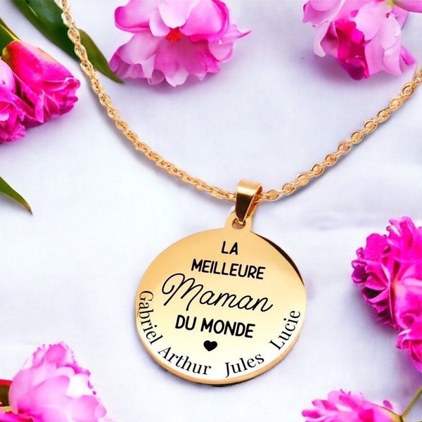 Collier personnalisé meilleur maman du monde - Cadeau Noël Maman - Collier avec prénoms