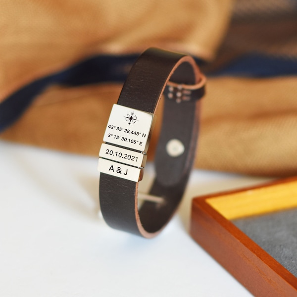 Bracelet personalized GPS coordinates | Cadeau pour la Saint-Valentin Homme