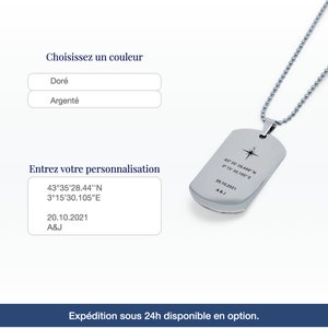 Collier homme personnalisé coordonnées GPS cadeau compagnon personnalisable bijoux homme stainless steel image 9