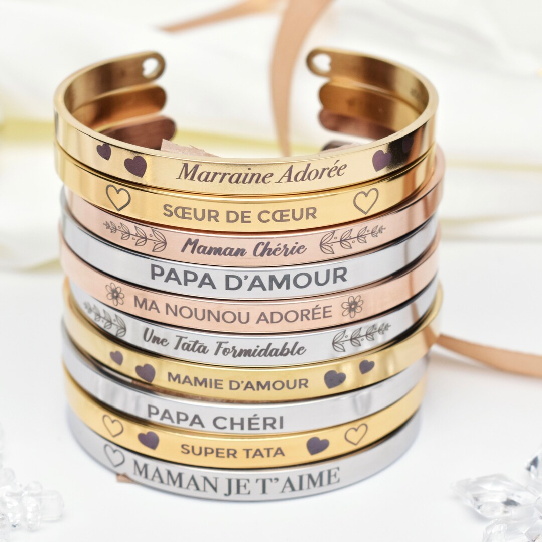 Bracelet personnalisé, cadeau mamie, bracelet or ou argent , jonc