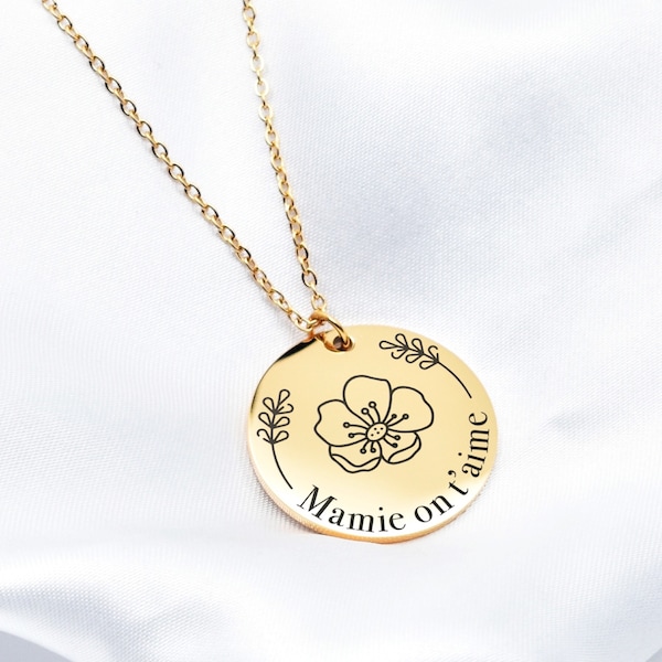 Collier personnalisé pour Mamie Noël | Cadeau personnalisable pour Mamie | pendentif engraved Mamie d'amour