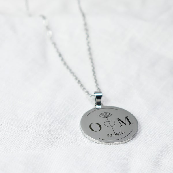 Cadeau anniversaire de mariage personnalisable | Collier Initiales et date | Collier en acier inoxydable personnalisé