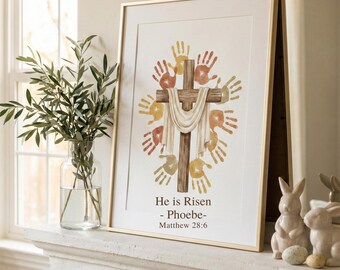 Easter Handprint Art Keepsake | Watercolor Boho Nursery Decor (Canva Template)
