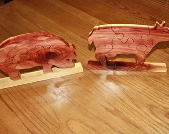 Wooden Animal Puzzles - pig or cow