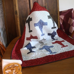 Wild Blue Yonder baby, toddler or lap quilt &quot;Fiery Skies&quot; version