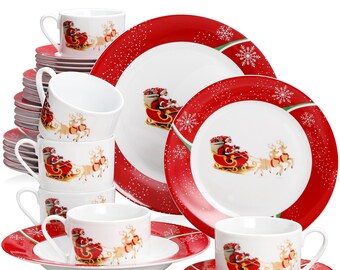 Set of 4 White & Green Dishwasher Safe Reindeer Stoneware Dinner Plates D27.5cm Set of 4 White & Green Dishwasher Safe Reindeer Stoneware Dinner Plates D27.5cm