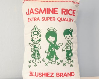 Jasmine Rice Decorative Pillow | Asian Food Themed Decor | Kawaii Plush Cushion | Cute Throw Pillow | Novelty Food Pillow