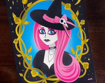 Gothic Witch Spooky Halloween Art Print 8"x10" | Poster | Gifts for her | Artwork | Illustration | Occult | Bedroom | Office | Pastel Goth