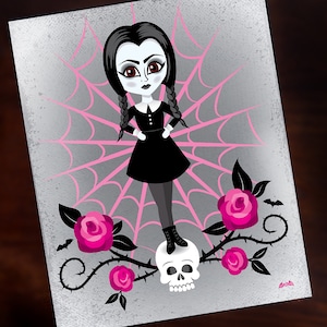 Wednesday Addams 8x10 Art Print | Spooky Girl | Horror | Halloween | Tim Burton | Gift | Artwork | Home Decor