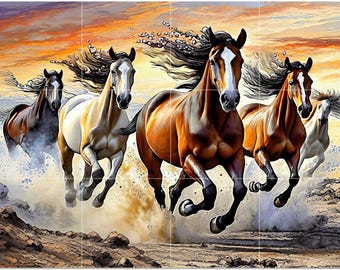 Wild Running Horses Pattern A975 Art Tile Mural Kitchen Shower Bath Wall Backsplash Marble Ceramic