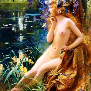 Paesaggio ragazza sulla spiaggia con fiori di Gaston Bussiere Accent Tile Mural Cucina Bagno Parete Backsplash One Tile Ceramic