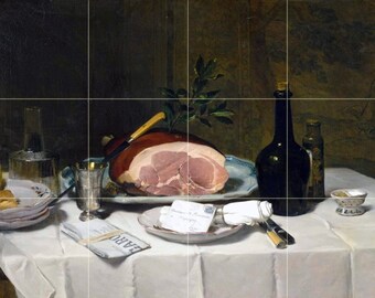 Still Life with Ham by Philippe Rousseau Tile Mural Kitchen Shower Bath Wall Backsplash Marble Ceramic