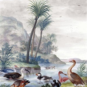 Uccelli acquatici esotici in un paesaggio di Johannes Bronckhorst Accent Tile Mural Cucina Bagno Parete Backsplash One Tile Ceramic