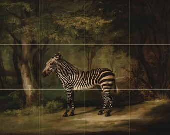 Zebra by George Stubbs Tile Mural Kitchen Shower Bath Wall Backsplash Marble Ceramic
