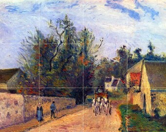 Stagecoach After Ennery by Pissarro Tile Mural Kitchen Shower Bath Wall Backsplash Marble Ceramic