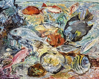 The Fish by Nikolai Alexandrovich Tarkhov Tile Mural Kitchen Shower Bath Wall Backsplash Marble Ceramic