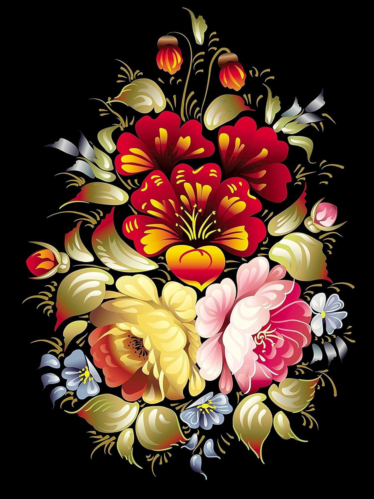 Art Paintings of Flowers Color Black Beautiful Accent Tile Mural ...