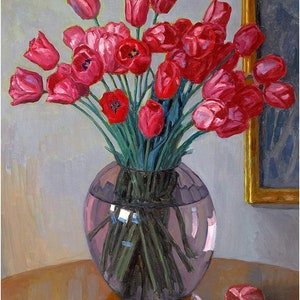Still Life With Tulips By Nikolai Bogdanov Belsky Flowers Vase Table Accent Tile Mural Kitchen Bathroom Wall Backsplash One Tile Ceramic