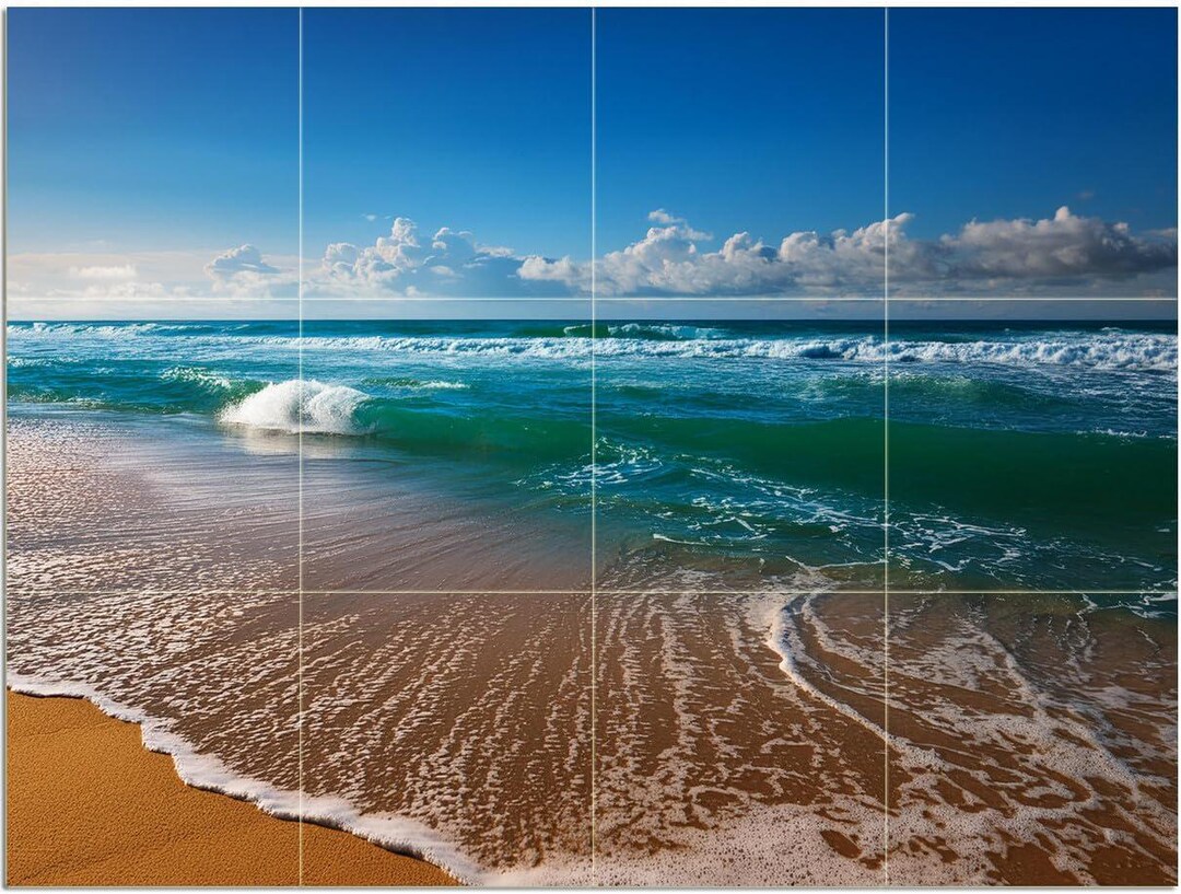 Sea Beach Sand Sky Pattern A626 Art Tile Mural Kitchen Shower Bath Wall ...