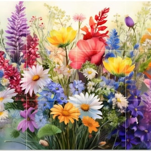 Colorful Wildflowers Bouquet Pattern A1102 Art Tile Mural Kitchen Shower Bath Wall Backsplash Marble Ceramic