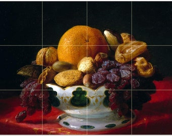 Oranges Nuts and Figs by Lilly Martin Spencer Tile Mural Kitchen Shower Bath Wall Backsplash Marble Ceramic