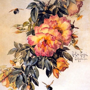 Naturaleza muerta de rosa amarilla y la abeja por Paul De Longpre Accent Mural de azulejos cocina baño pared Backsplash un azulejo de cerámica