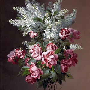 Still Life Bouquet of Pink Roses and White Lilacs by Raoul Maucherat de Longpre Accent Tile Mural Kitchen Bathroom Wall Backsplash Ceramic