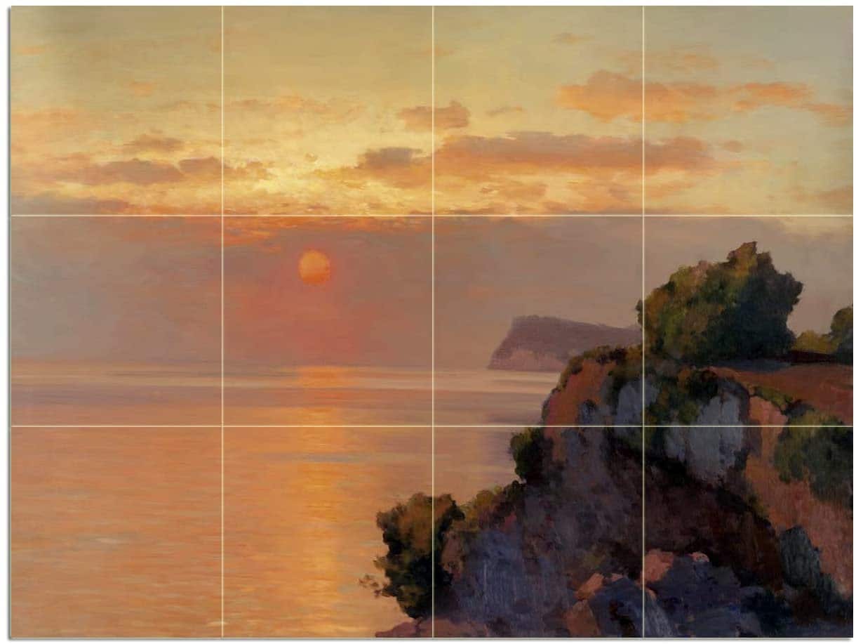 Sunset Over the Sea by Alexei Hanzen Ocean Sky Rocks Tile Mural Kitchen ...