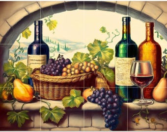 Wine Themed Tuscany Vineyard Pattern A1156 Art Tile Mural Kitchen Shower Bath Wall Backsplash Marble Ceramic