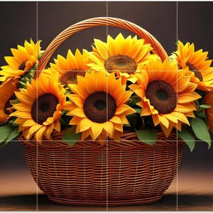 Sunflowers in Basket Elegant Decor Pattern A814 Art Tile Mural Kitchen Shower Bath Wall Backsplash Marble Ceramic