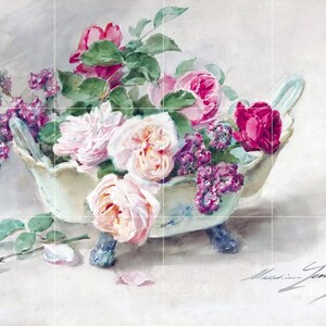 Flowers Roses Vase by Madeleine Lemaire Tile Mural Kitchen Shower Bath Wall Backsplash Marble Ceramic