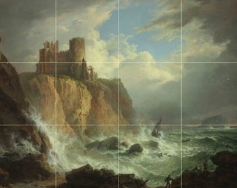 View of Tantallon Castle and The Bass Rock by Alexander Nasmyth Tile Mural Kitchen Shower Bath Wall Backsplash Marble Ceramic