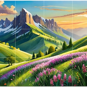 Italian Spring Landscape Mountain Flowers Pattern A796 Art Tile Mural Kitchen Shower Bath Wall Backsplash Marble Ceramic