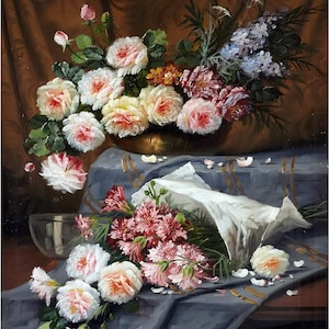 Still Life of Carnation Rose Flowers by Max Albert Carlier Accent Tile Mural Kitchen Bathroom Wall Backsplash One Tile Ceramic