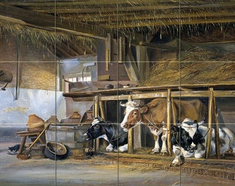 Pets Cow Farm by Jan Van Ravenswaay Art Tile Mural Kitchen Shower Bath Wall Backsplash Marble Ceramic