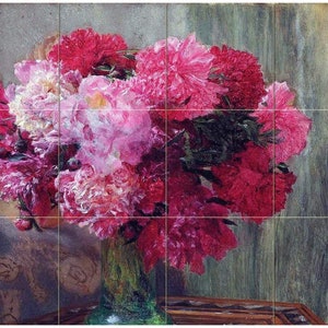 Japanese Peonies Flowers by Lawrence Alma-Tadema Tile Mural Kitchen Shower Bath Wall Backsplash Marble Ceramic